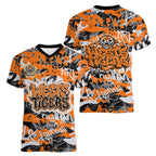 Wests Tigers Rugby Women V-Neck T-Shirt Graffiti Typography Urban Camo Abstract Street Style