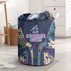 Melbourne Storm Laundry Basket Tropical Hibiscus Floral Pattern With Purple And Blue Accents