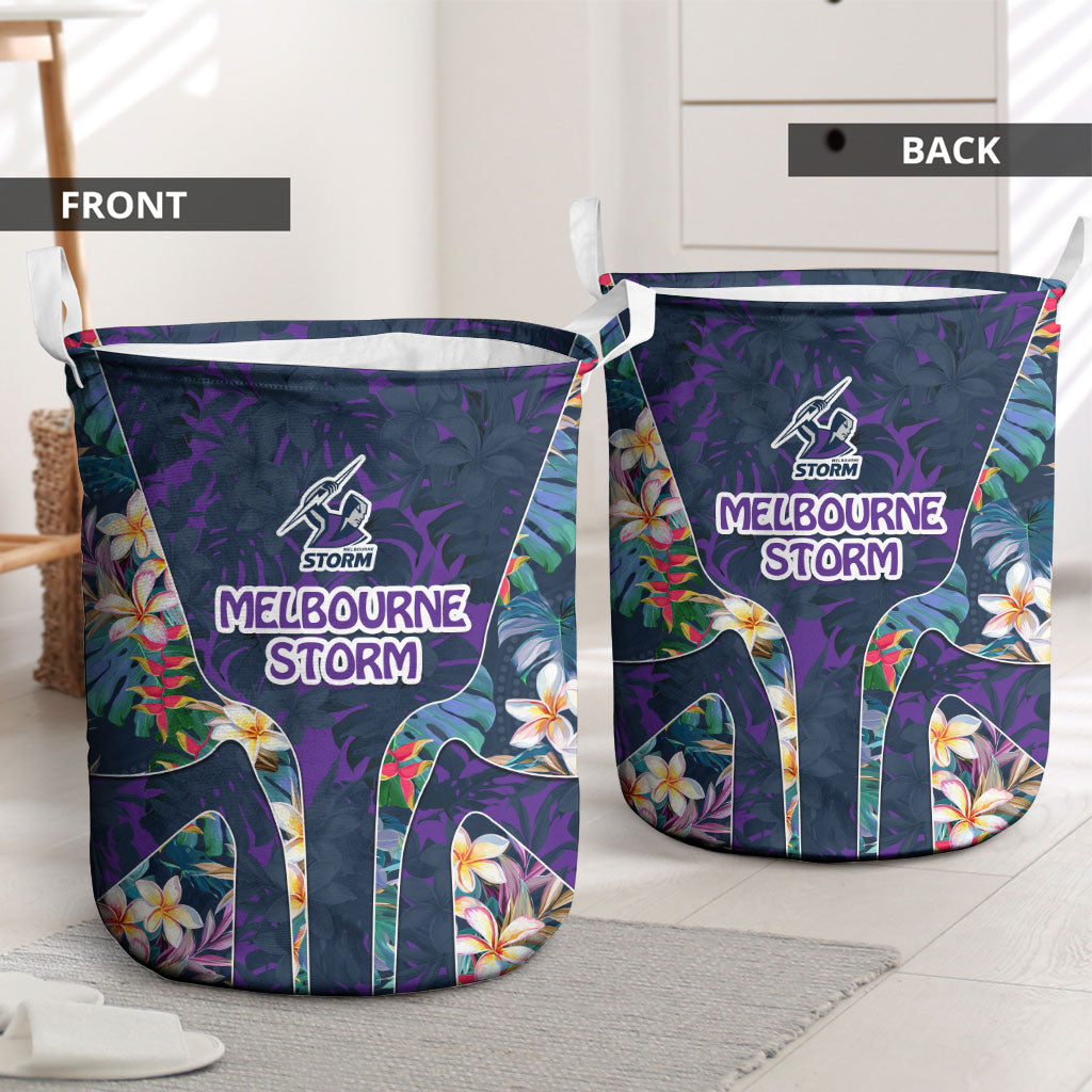 Melbourne Storm Laundry Basket Tropical Hibiscus Floral Pattern With Purple And Blue Accents