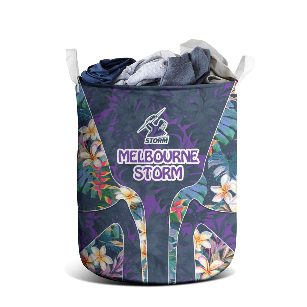Melbourne Storm Laundry Basket Tropical Hibiscus Floral Pattern With Purple And Blue Accents