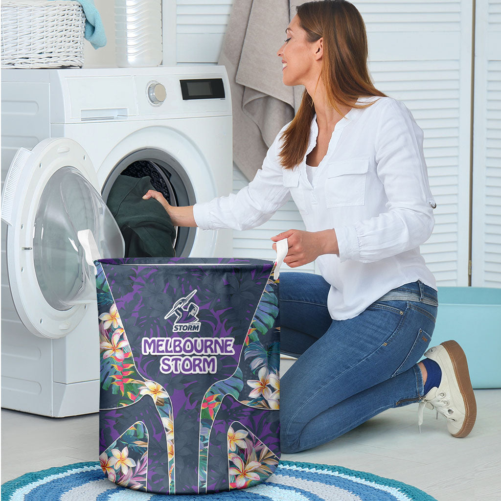 Melbourne Storm Laundry Basket Tropical Hibiscus Floral Pattern With Purple And Blue Accents