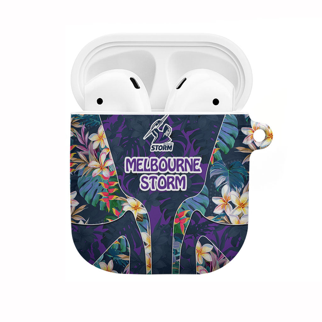 Melbourne Storm AirPods Case Tropical Hibiscus Floral Pattern With Purple And Blue Accents