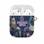 Melbourne Storm AirPods Case Tropical Hibiscus Floral Pattern With Purple And Blue Accents