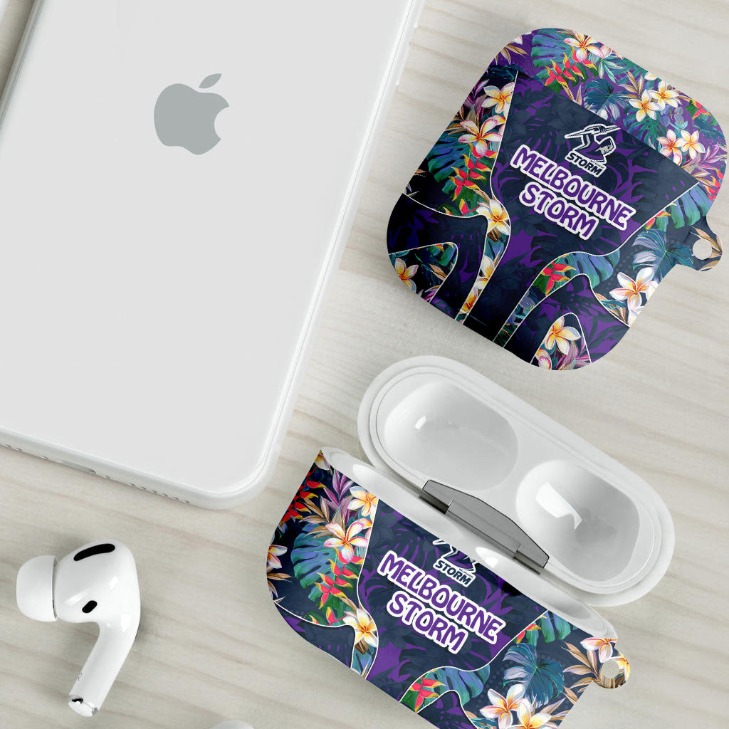 Melbourne Storm AirPods Case Tropical Hibiscus Floral Pattern With Purple And Blue Accents