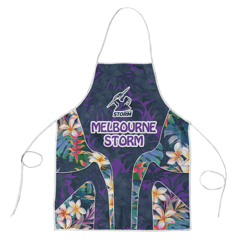Melbourne Storm Apron Tropical Hibiscus Floral Pattern With Purple And Blue Accents