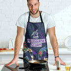 Melbourne Storm Apron Tropical Hibiscus Floral Pattern With Purple And Blue Accents
