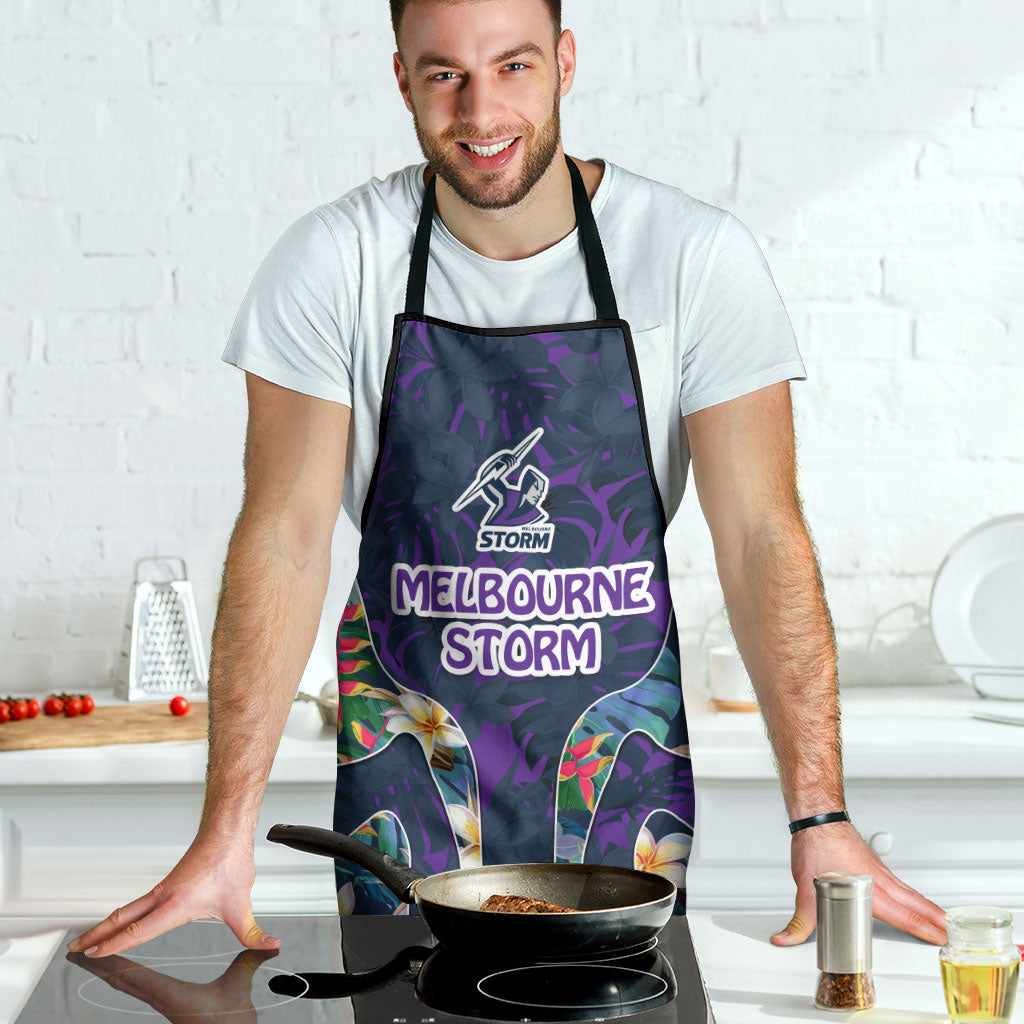 Melbourne Storm Apron Tropical Hibiscus Floral Pattern With Purple And Blue Accents