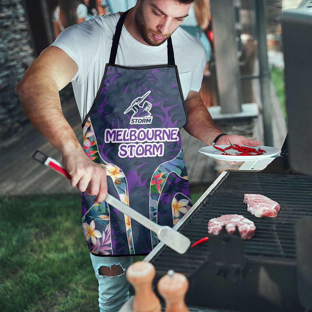Melbourne Storm Apron Tropical Hibiscus Floral Pattern With Purple And Blue Accents