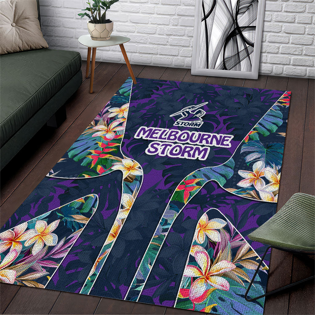 Melbourne Storm Area Rug Tropical Hibiscus Floral Pattern With Purple And Blue Accents