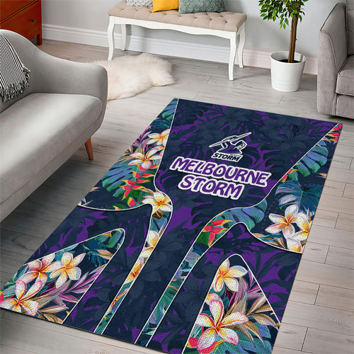 Melbourne Storm Area Rug Tropical Hibiscus Floral Pattern With Purple And Blue Accents