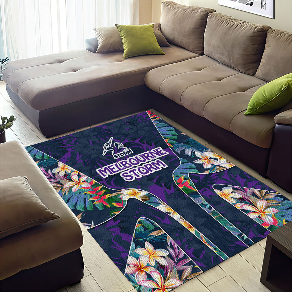 Melbourne Storm Area Rug Tropical Hibiscus Floral Pattern With Purple And Blue Accents