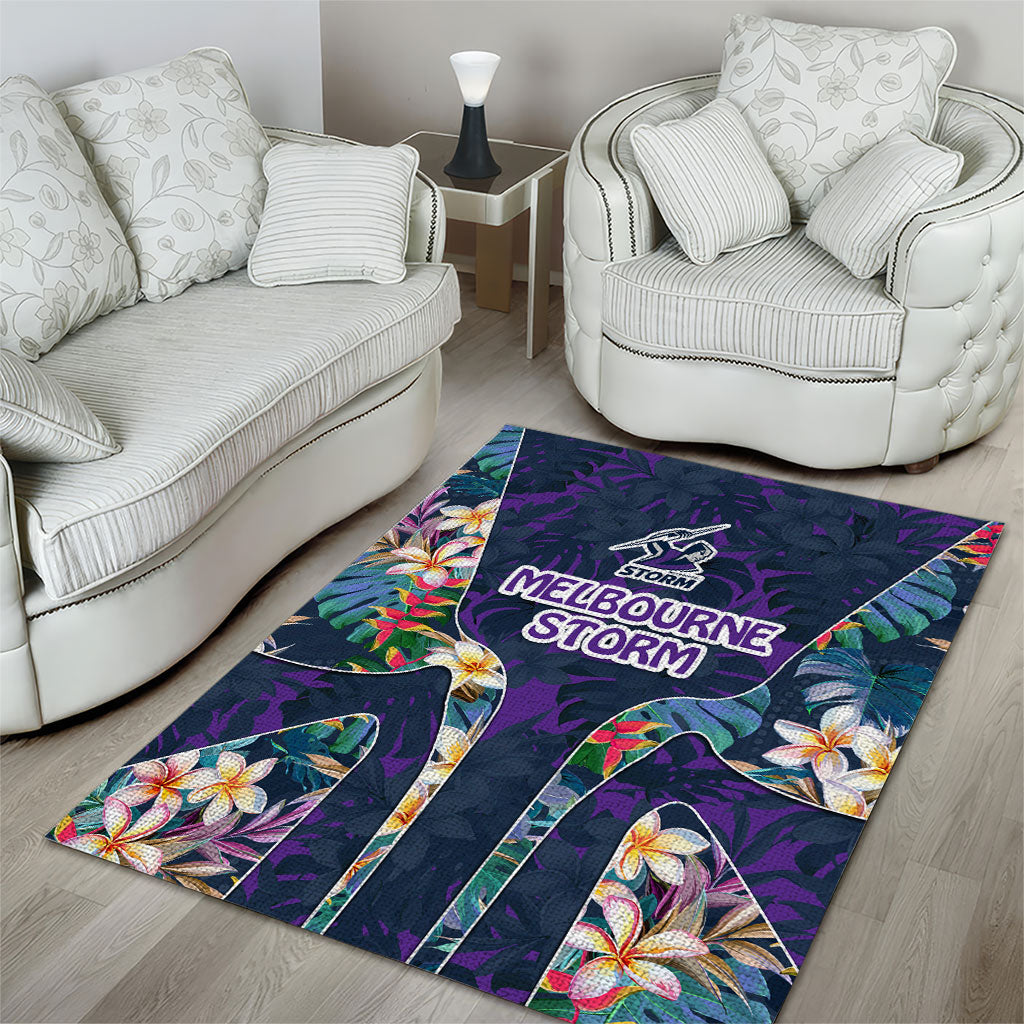 Melbourne Storm Area Rug Tropical Hibiscus Floral Pattern With Purple And Blue Accents