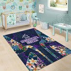 Melbourne Storm Area Rug Tropical Hibiscus Floral Pattern With Purple And Blue Accents