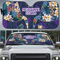 Melbourne Storm Auto Sun Shade Tropical Hibiscus Floral Pattern With Purple And Blue Accents