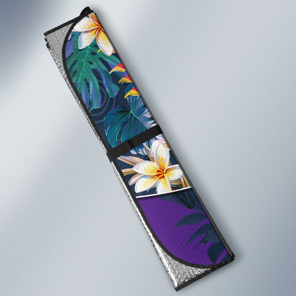 Melbourne Storm Auto Sun Shade Tropical Hibiscus Floral Pattern With Purple And Blue Accents