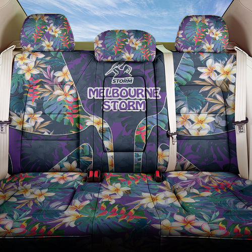 Melbourne Storm Back Car Seat Cover Tropical Hibiscus Floral Pattern With Purple And Blue Accents