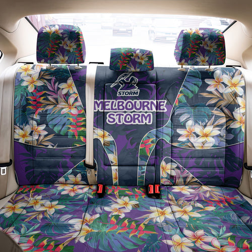 Melbourne Storm Back Car Seat Cover Tropical Hibiscus Floral Pattern With Purple And Blue Accents