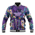 Melbourne Storm Baseball Jacket Tropical Hibiscus Floral Pattern With Purple And Blue Accents