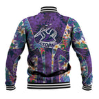 Melbourne Storm Baseball Jacket Tropical Hibiscus Floral Pattern With Purple And Blue Accents