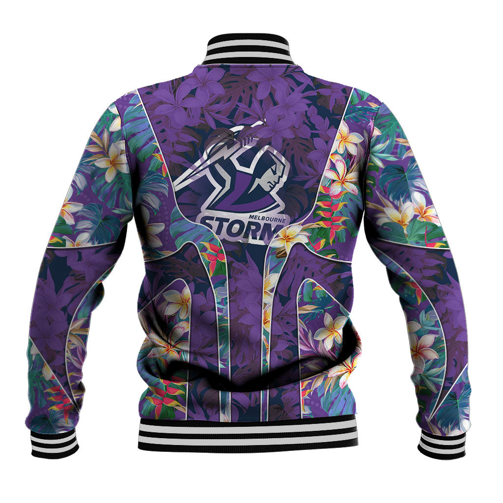 Melbourne Storm Baseball Jacket Tropical Hibiscus Floral Pattern With Purple And Blue Accents
