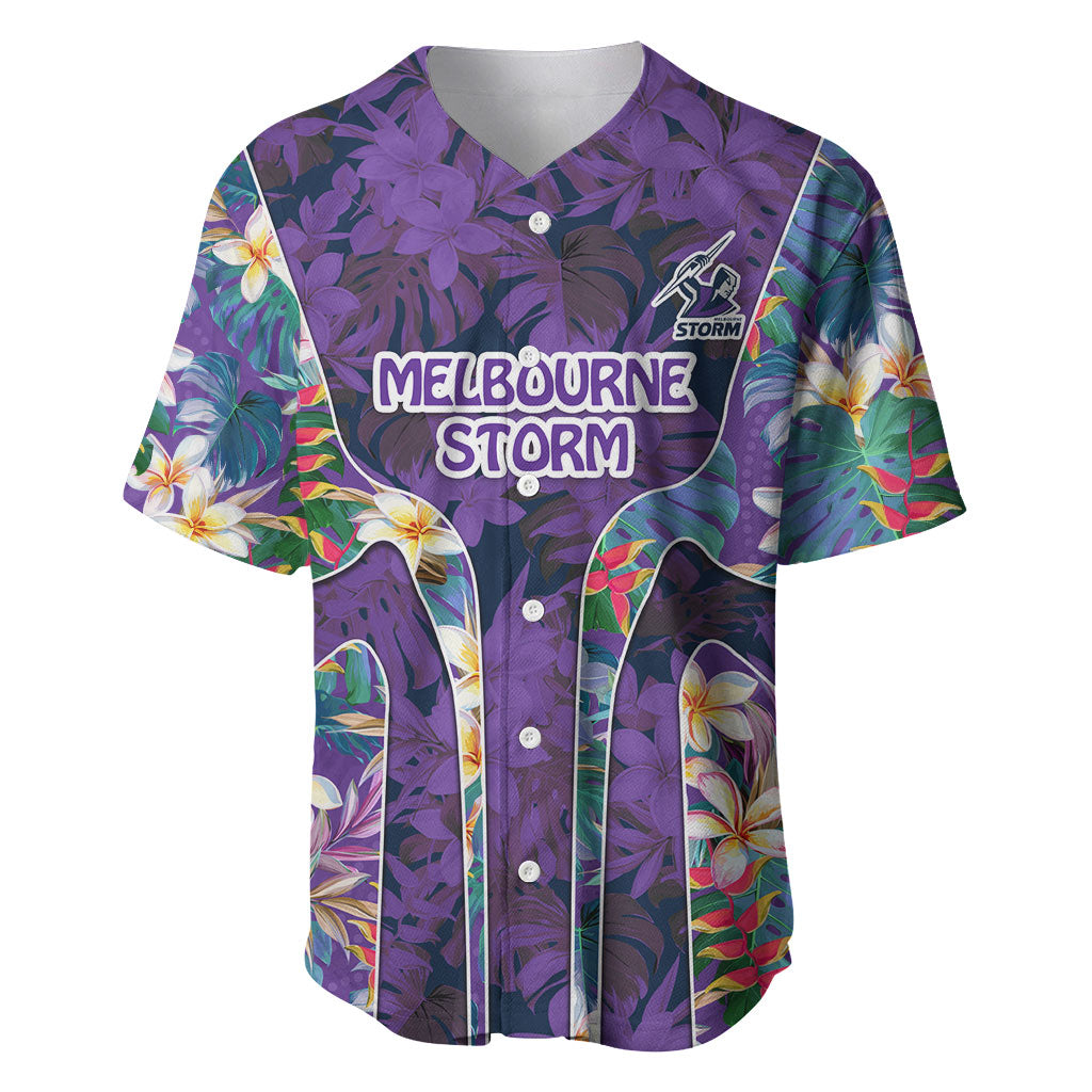 Melbourne Storm Baseball Jersey Tropical Hibiscus Floral Pattern With Purple And Blue Accents