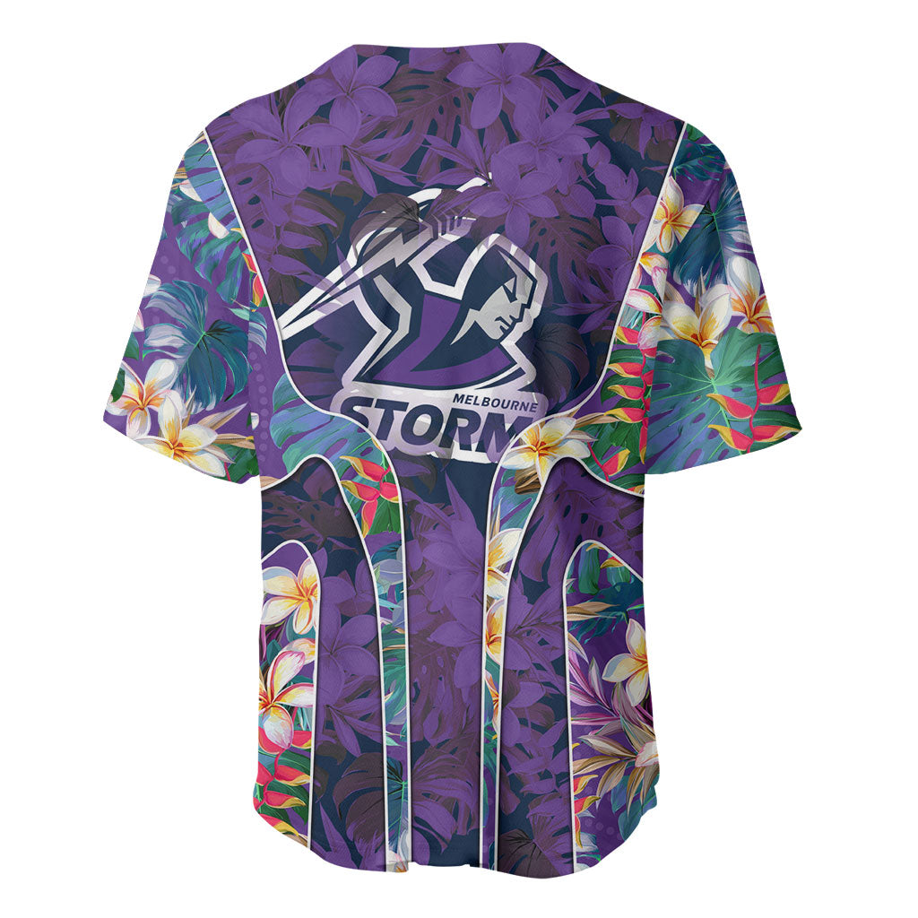 Melbourne Storm Baseball Jersey Tropical Hibiscus Floral Pattern With Purple And Blue Accents
