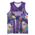Melbourne Storm Basketball Jersey Tropical Hibiscus Floral Pattern With Purple And Blue Accents