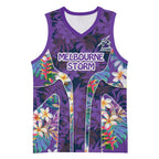 Melbourne Storm Basketball Jersey Tropical Hibiscus Floral Pattern With Purple And Blue Accents