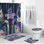 Melbourne Storm Bathroom Set Tropical Hibiscus Floral Pattern With Purple And Blue Accents