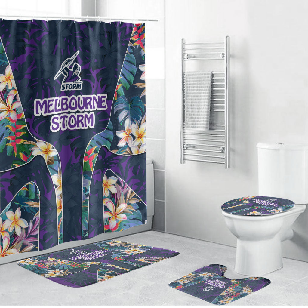Melbourne Storm Bathroom Set Tropical Hibiscus Floral Pattern With Purple And Blue Accents