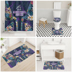 Melbourne Storm Bathroom Set Tropical Hibiscus Floral Pattern With Purple And Blue Accents
