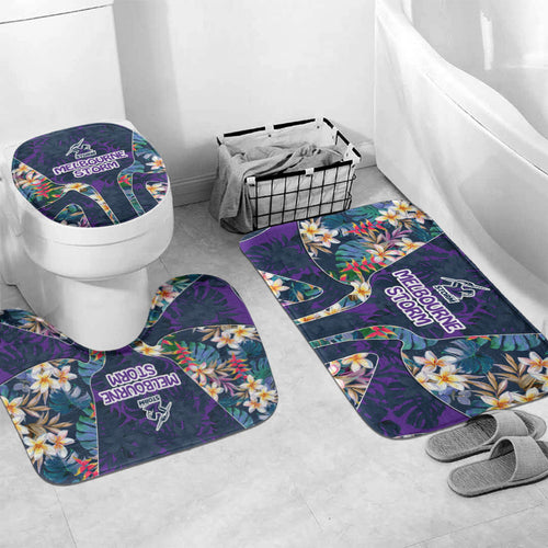 Melbourne Storm Bathroom Set Tropical Hibiscus Floral Pattern With Purple And Blue Accents