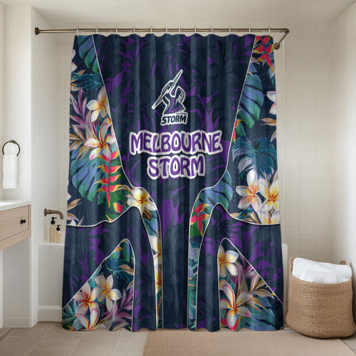 Melbourne Storm Bathroom Set Tropical Hibiscus Floral Pattern With Purple And Blue Accents