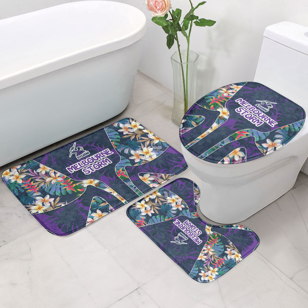 Melbourne Storm Bathroom Set Tropical Hibiscus Floral Pattern With Purple And Blue Accents