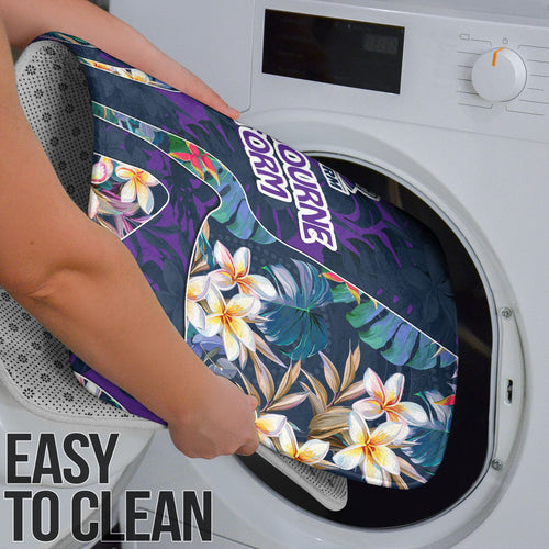 Melbourne Storm Bathroom Set Tropical Hibiscus Floral Pattern With Purple And Blue Accents