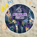Melbourne Storm Beach Blanket Tropical Hibiscus Floral Pattern With Purple And Blue Accents