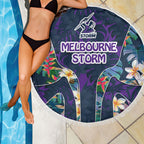 Melbourne Storm Beach Blanket Tropical Hibiscus Floral Pattern With Purple And Blue Accents