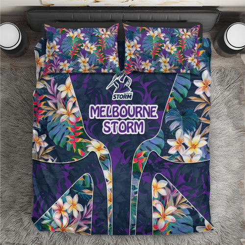 Melbourne Storm Bedding Set Tropical Hibiscus Floral Pattern With Purple And Blue Accents