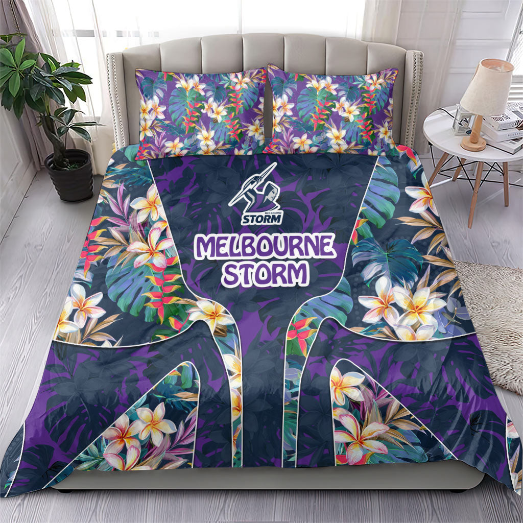 Melbourne Storm Bedding Set Tropical Hibiscus Floral Pattern With Purple And Blue Accents