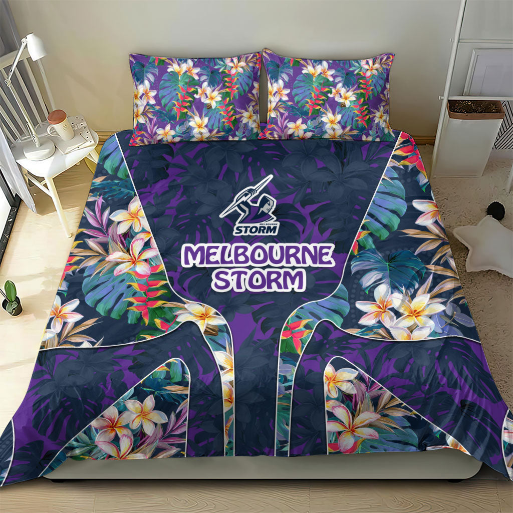 Melbourne Storm Bedding Set Tropical Hibiscus Floral Pattern With Purple And Blue Accents