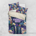 Melbourne Storm Bedding Set Tropical Hibiscus Floral Pattern With Purple And Blue Accents