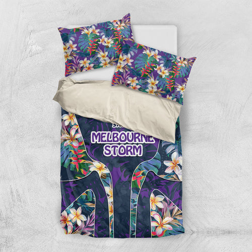 Melbourne Storm Bedding Set Tropical Hibiscus Floral Pattern With Purple And Blue Accents