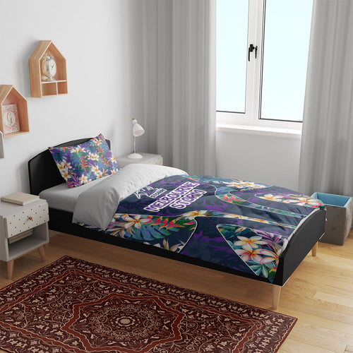 Melbourne Storm Bedding Set Tropical Hibiscus Floral Pattern With Purple And Blue Accents
