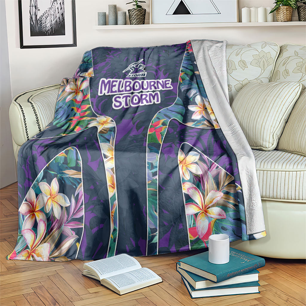 Melbourne Storm Blanket Tropical Hibiscus Floral Pattern With Purple And Blue Accents