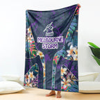 Melbourne Storm Blanket Tropical Hibiscus Floral Pattern With Purple And Blue Accents