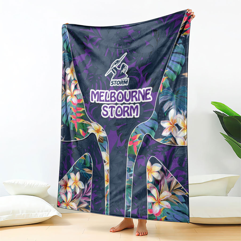 Melbourne Storm Blanket Tropical Hibiscus Floral Pattern With Purple And Blue Accents
