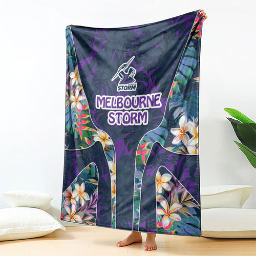 Melbourne Storm Blanket Tropical Hibiscus Floral Pattern With Purple And Blue Accents
