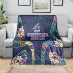 Melbourne Storm Blanket Tropical Hibiscus Floral Pattern With Purple And Blue Accents