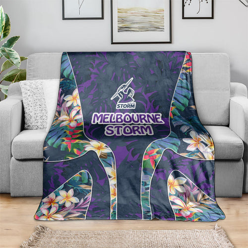 Melbourne Storm Blanket Tropical Hibiscus Floral Pattern With Purple And Blue Accents