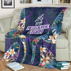 Melbourne Storm Blanket Tropical Hibiscus Floral Pattern With Purple And Blue Accents